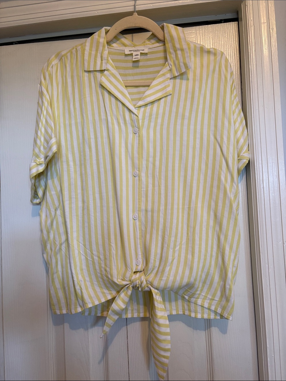 beachlunchlounge Yellow and White Striped Button Shirt with Tie Waist. NWOT